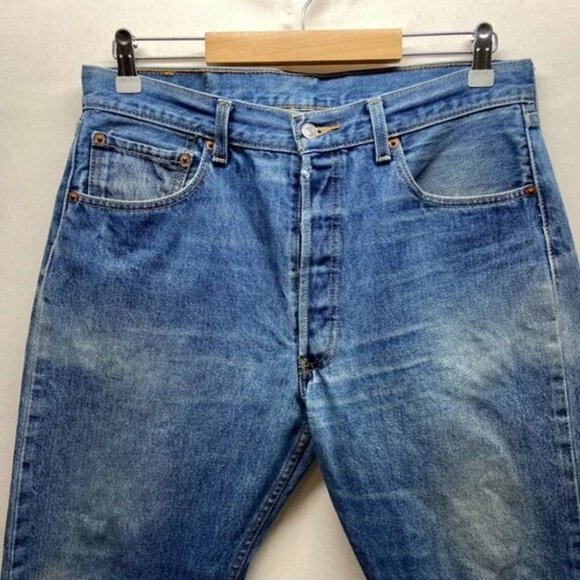 Vintage Levi’s 501XX Blank Tab Jeans Men's 34x31Blue Hemmed 30" Button Fly Denim - Picture 2 of 16
